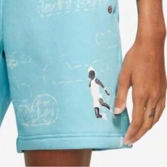 JORDAN Artist Series By Duncan Parker Fleece Shorts Aqua Size S NEW - Picture 9 of 9